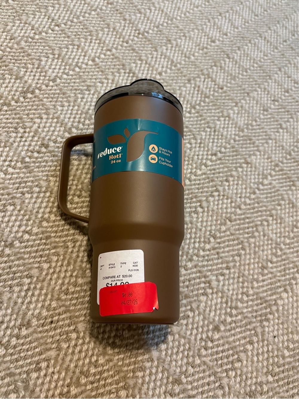 Reduce Hot 24 oz Brown Insulated Travel Mug with Handle